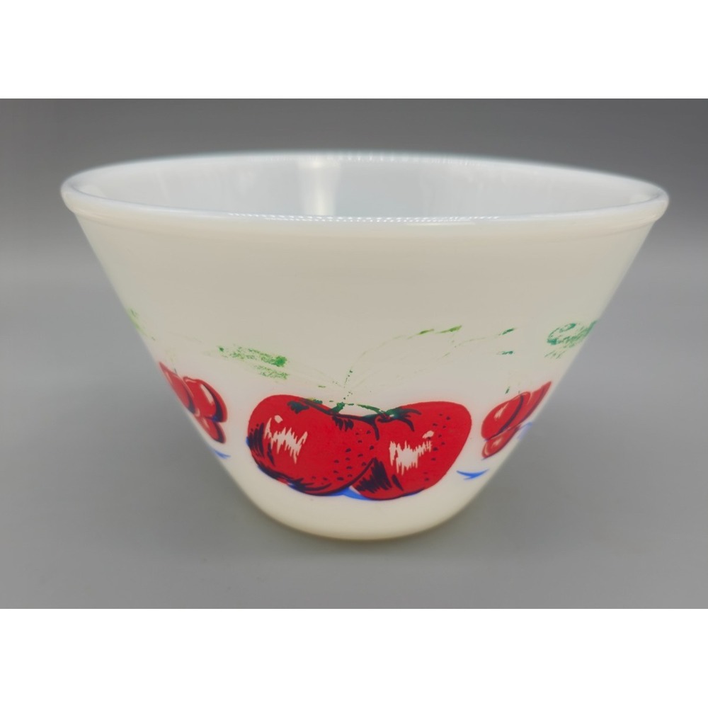 Vintage Retro Fire King Milk Glass Apples Cherry 4" Tall Small Mixing Bowl 50's